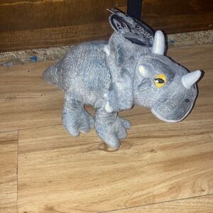 Plush Gray Triceratops Dog Toy with Squeaker - Durable Play Plush